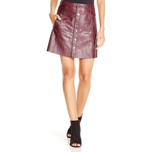 Faux Leather Front Snap Skirt